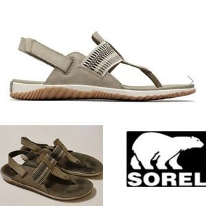 9 SOREL LEATHER VELCRO ADJUSTABLE ACTIVE GRAY GREEN COMFORT OUTDOOR SANDALS